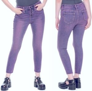 🖤 Y2K Hot Topic Denim Purple Wash Hi-Rise Super Skinny Ankle Jeans Button Fly